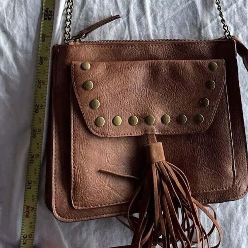 T-Shirt & Jeans Brown PU Vegan Leather Boho Bag with Matching Embroidery - Picture 4 of 14